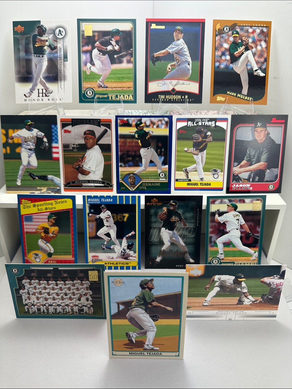 Moneyball A’s Miguel Tejada lot of 16 w/ Giambi bros/Chavez/Hudson/Mulder/Dye